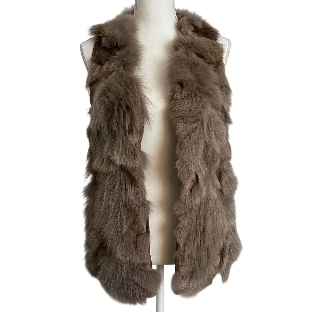 Anthropologie THE CUE Faux Fur Vest Brown Boho Layering Jacket Size S